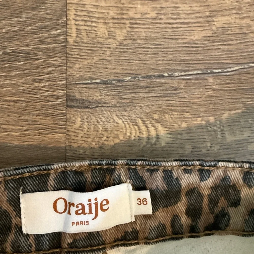 Oraije Paris cheetah print front pocket wide leg jeans, 36 / Small - Picture 5 of 9